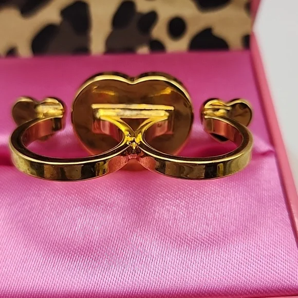 Betsey Johnson Black and Gold 3 Heart‎ Double Finger Ring - Picture 6 of 12
